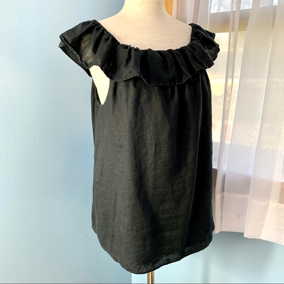 J. Crew Sleeveless Black Linen Ruffle Neck Top - Picture 7 of 7